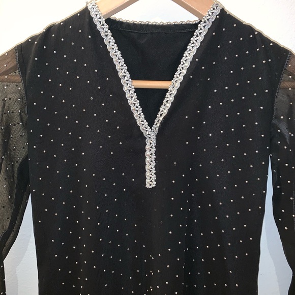 Black sparkle studded indian bollywood top kurti - Picture 3 of 3